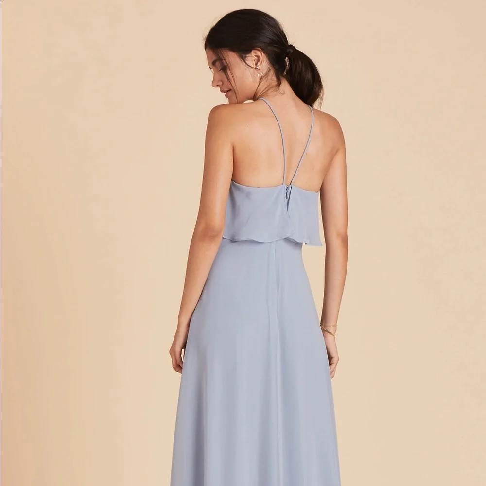 Birdy Grey Jules Full Length Chiffon Bridesmaid Dress in Dusty Blue - Picture 3 of 9